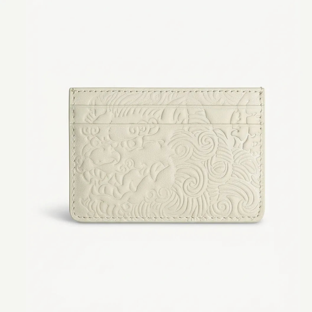 Bone shishi embossed card holder, front