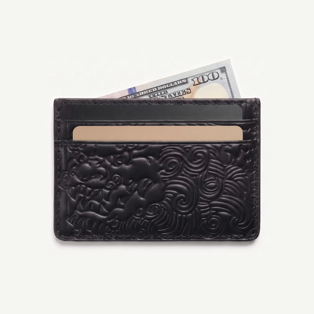 Ink Black shishi embossed card holder, with cards inside