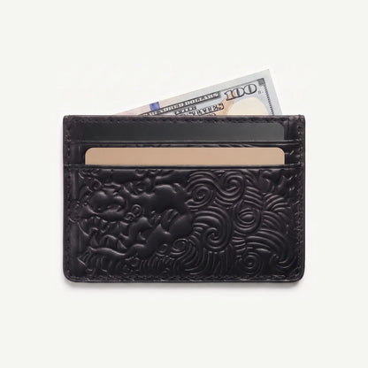 Ink Black shishi embossed card holder, with cards inside