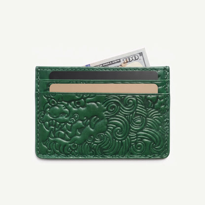 Jade Green shishi embossed card holder, with cards inside