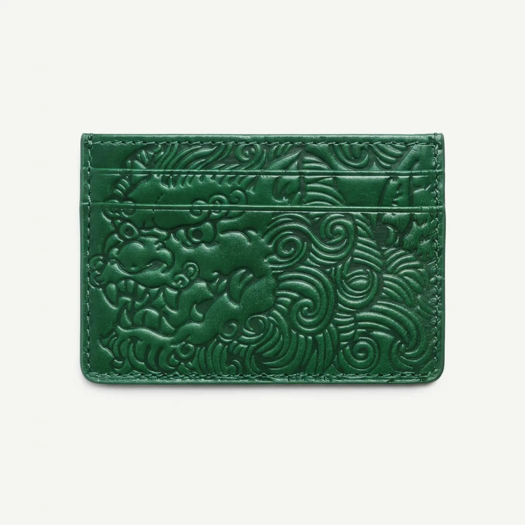 Jade Green shishi embossed card holder, front
