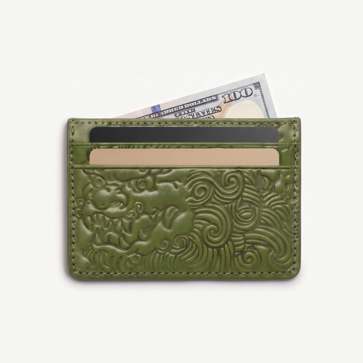 Matcha shishi embossed card holder, with cards inside