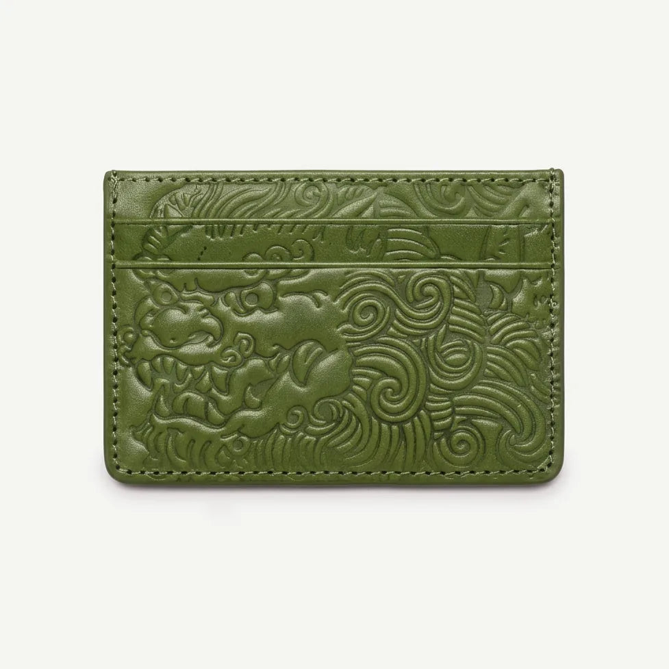 Matcha shishi embossed card holder, front