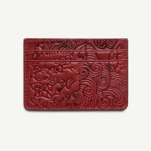 Oxblood shishi embossed card holder, front