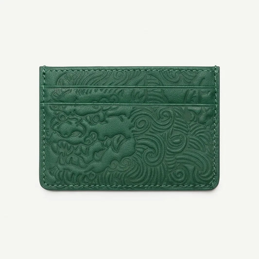 Pine Green shishi embossed card holder, front