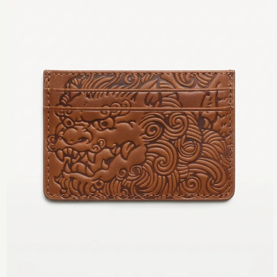 Saddle Brown shishi embossed card holder, front