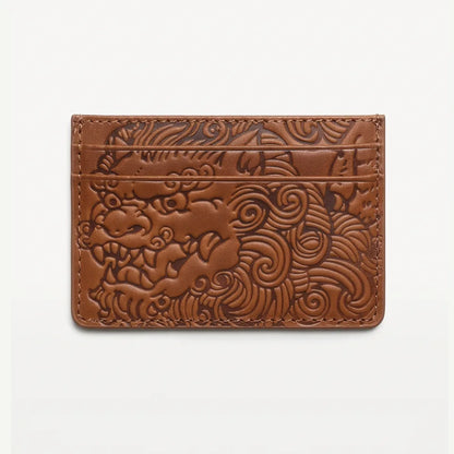 Saddle Brown shishi embossed card holder, front