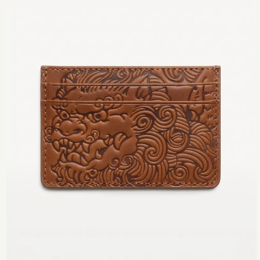 Saddle Brown shishi embossed card holder, front