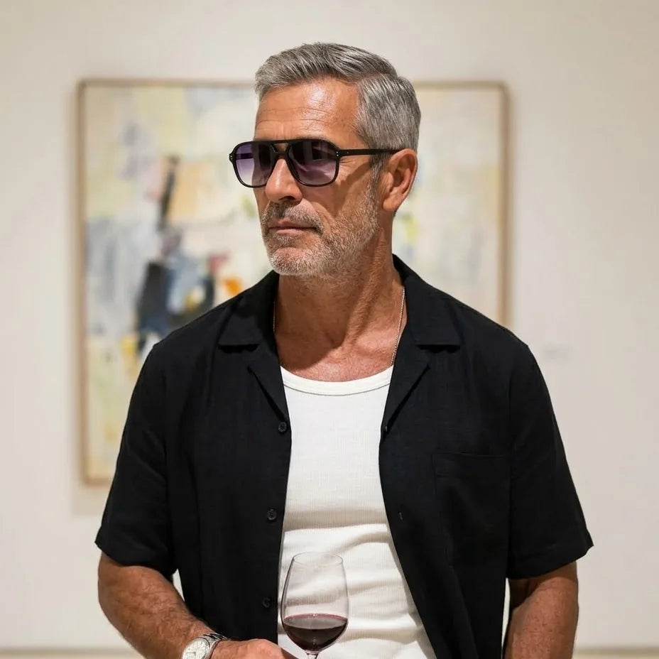 Man wearing Mesa Aviator sunglasses in Dusk