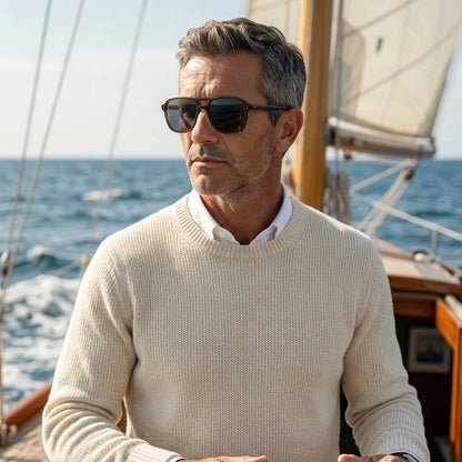 Man wearing Mesa Aviator sunglasses in Espresso