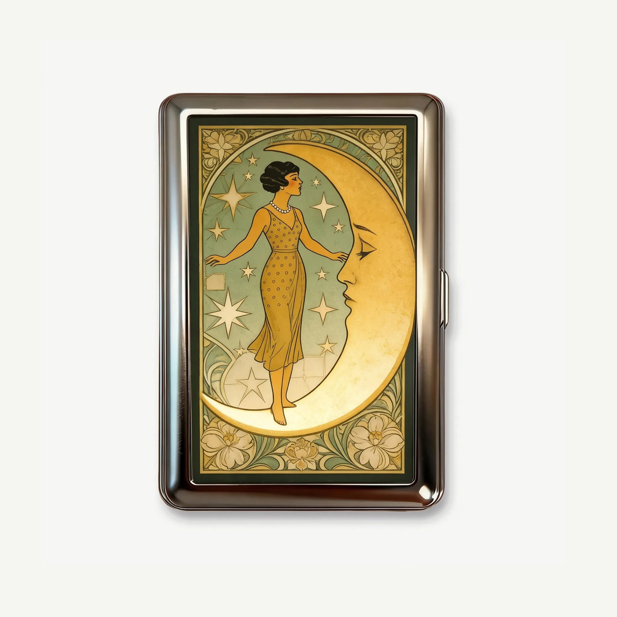 Satin Moon tin card case, front