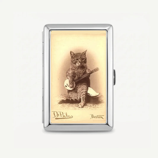 Sepia Strummer tin card case, front