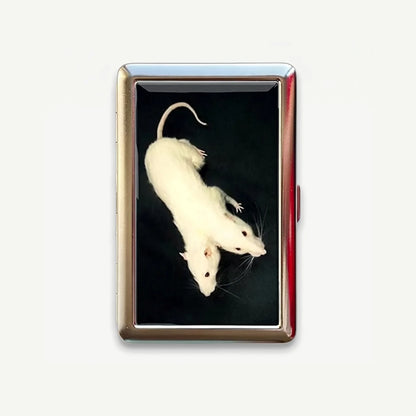 White Whiskers tin card case, front