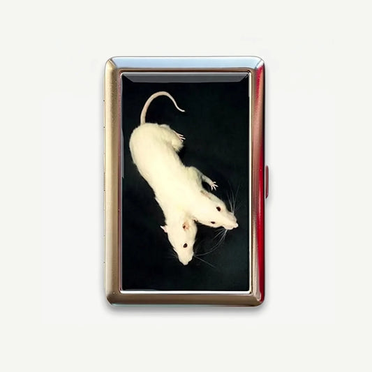 White Whiskers tin card case, front